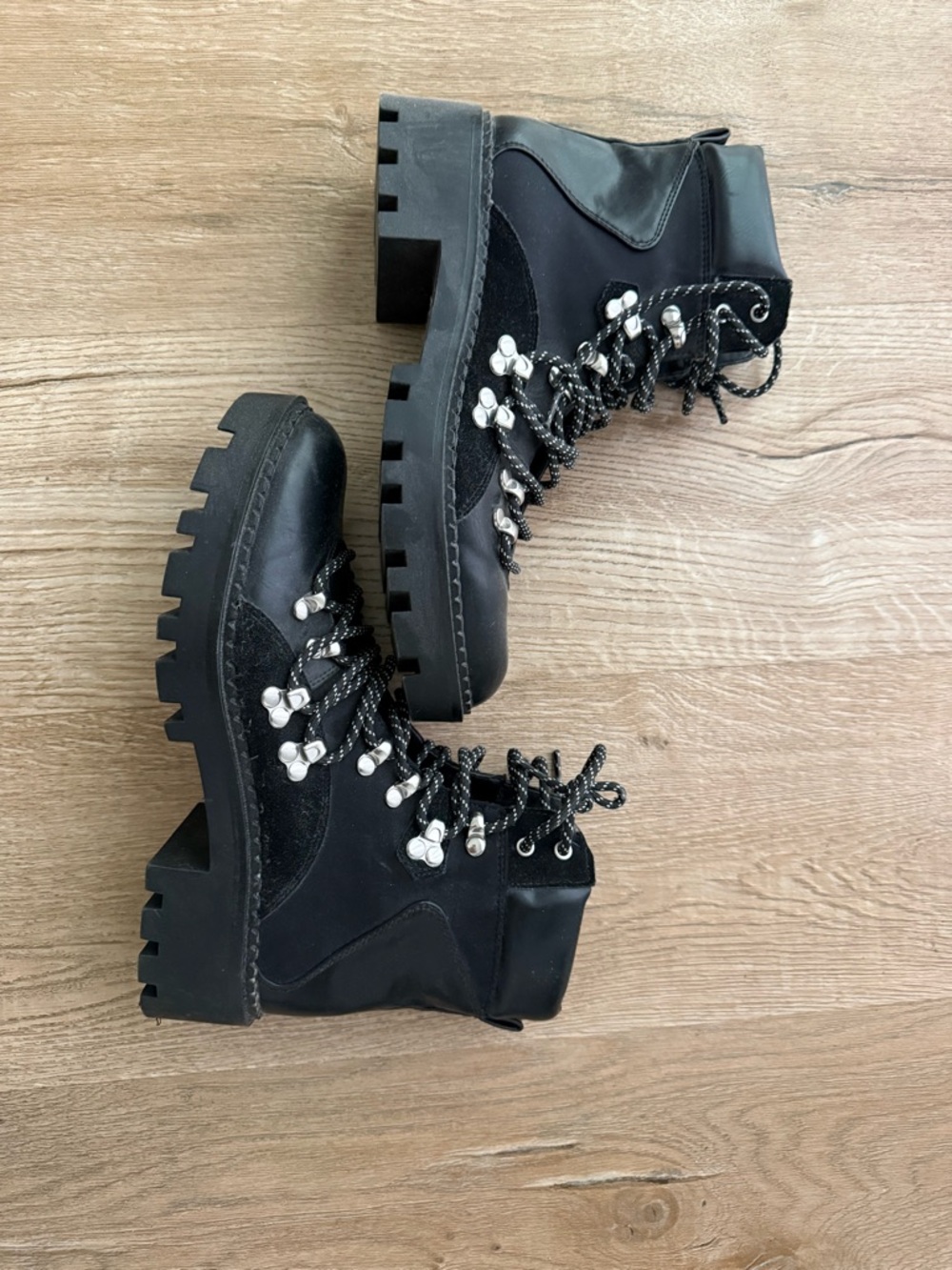 Zara Black Lace-Up Lug Sole Women's Boots